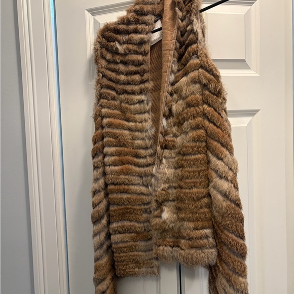 jocelyn Jackets & Blazers - Jocelyn rabbit Fur Striped Tan Vest